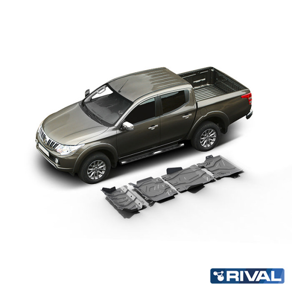 Skid Plate Set (Radiator, Engine, Gearbox, Transfer Case) Fiat Fullback 2016-2020;  Mitsubishi L200 2015-2019; 2018-2023; Pajero Sport 2016-2021; 2021-; 2,4 l. / diesel; 3 l. / gasoline